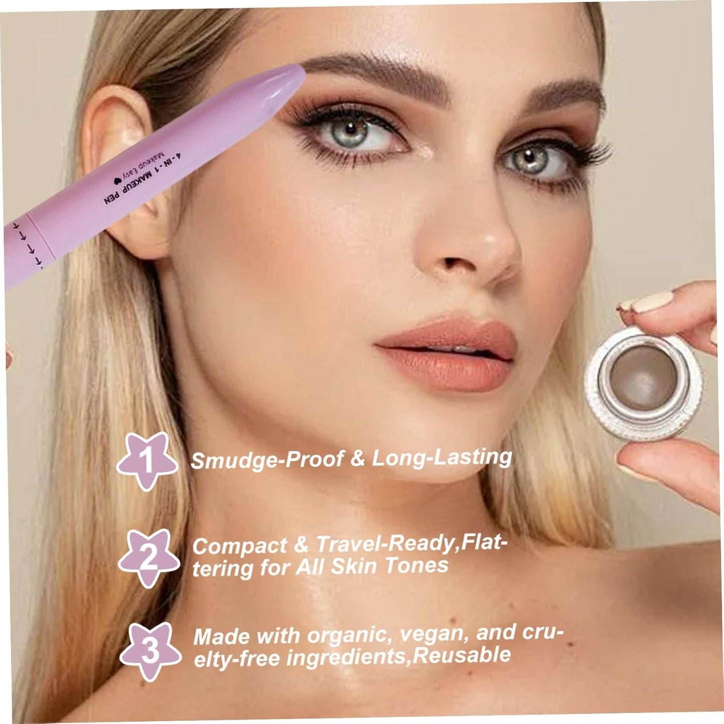 Stylo maquillage 4 en 1 rechargeable : eye-liner, crayon à lèvres, sourcils et surligneur, design compact idéal pour déplacement