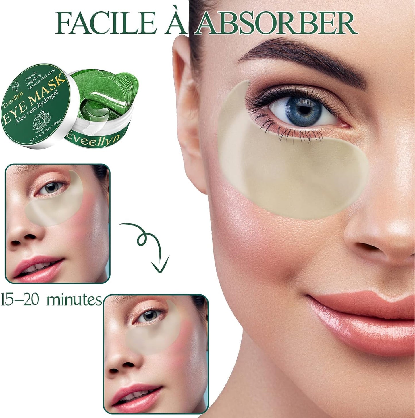 Masque contour des yeux aux algues et collagène : lisse ridules, atténue cernes, raffermit, nourrit et adoucit le contour des yeux
