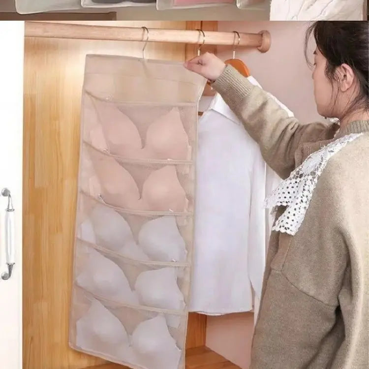 Organisateur de rangement suspendu pour soutiens-gorge et sous-vêtements, étagères murales, sac gain de place, sac de rangement suspendu double face pour sous-vêtements, lingerie, chaussettes