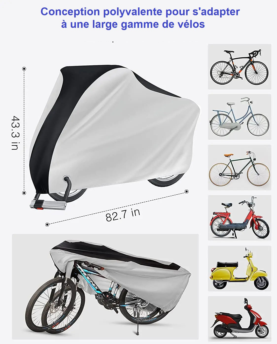 Housse Vélo - Imperméable et Résistante à la Poussière,UV - Pour VTT, Vélo de Route, Électrique et autres - Taille Universelle - Bâche pour Usage Extérieur . Livré avec un antivol+un sac de Transport