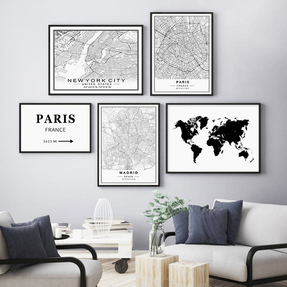 Toile avec cartes de villes, all