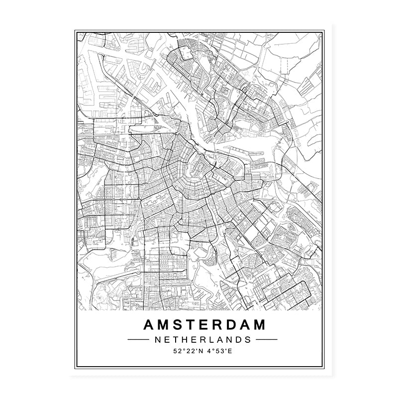 Toile avec cartes de villes, Amsterdam