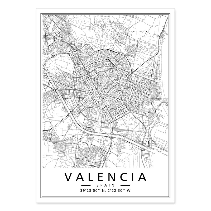 Toile avec cartes de villes, Valencia