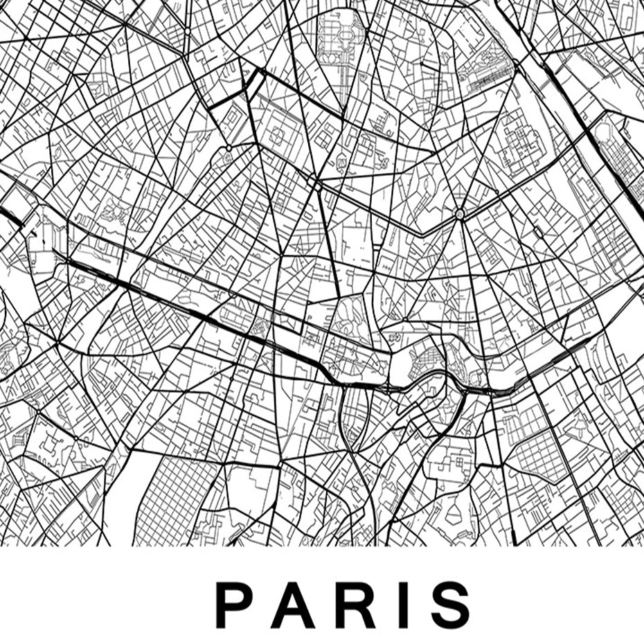 Toile avec cartes de villes, Paris centre