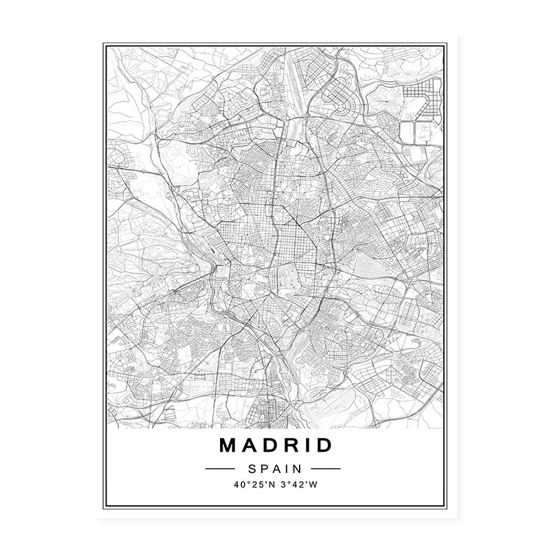 Toile avec cartes de villes, Madrid