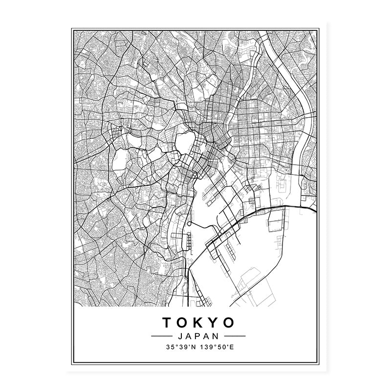 Toile avec cartes de villes, Tokyo