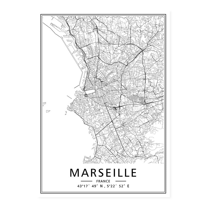 Toile avec cartes de villes, Marseille