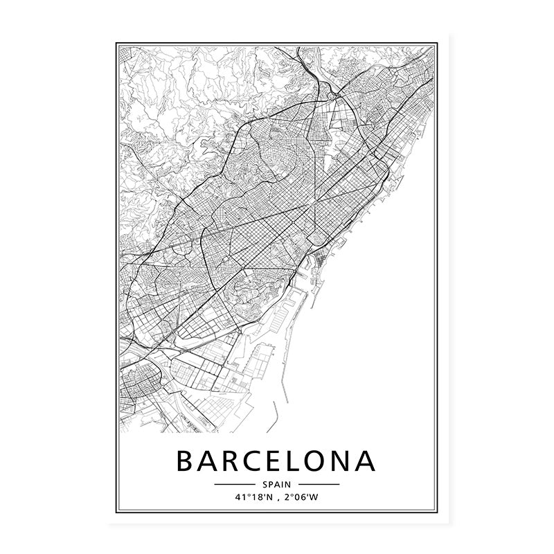 Toile avec cartes de villes, Barcelone