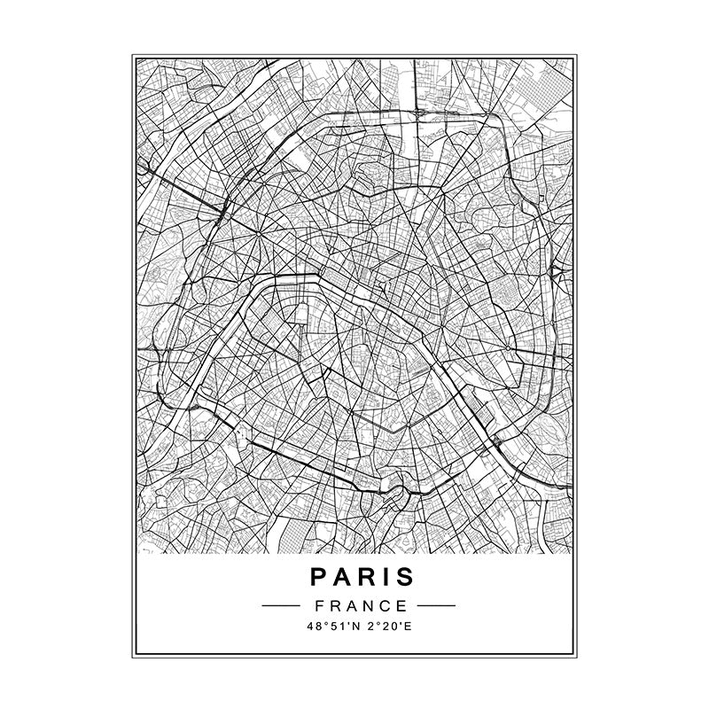 Toile avec cartes de villes, Paris centre