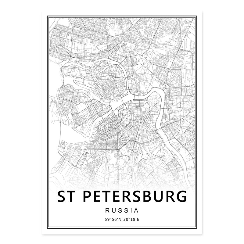 Toile avec cartes de villes, Saint Petersburg