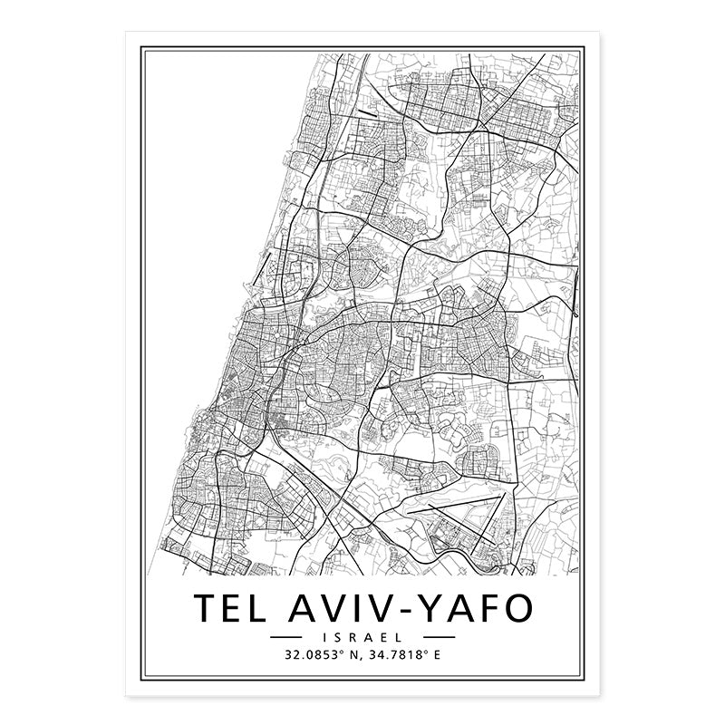 Toile avec cartes de villes, Tel Aviv - Yafo