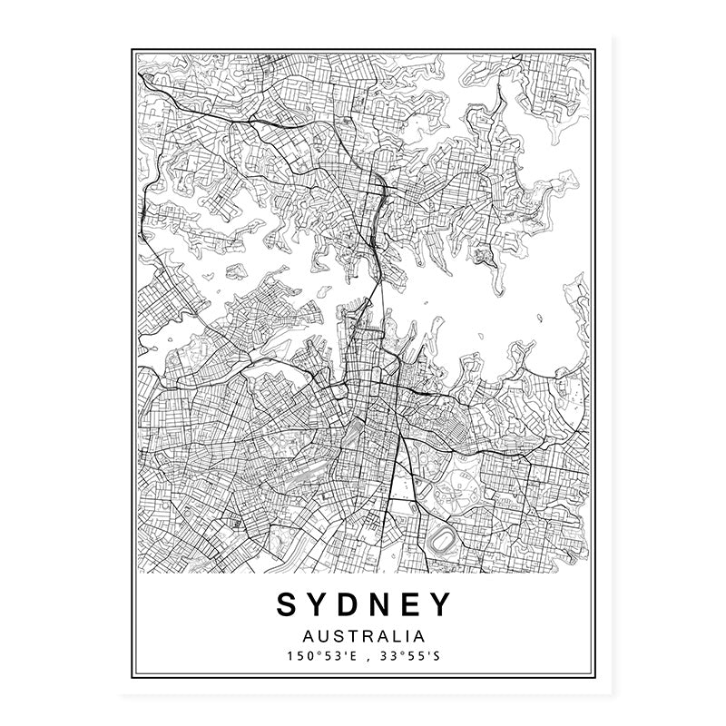 Toile avec cartes de villes, Sydney