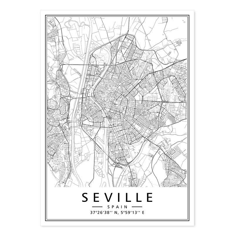 Toile avec cartes de villes, Seville