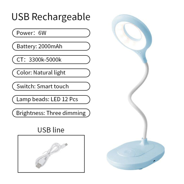 Lampe de bureau Led 3 couleurs en continu Dimmable tactile lampe de Table pliable chevet lecture Protection des yeux veilleuse DC5V USB rechargeable