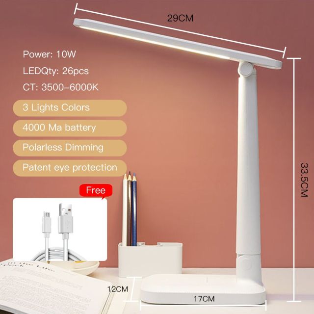 Lampe de bureau Led 3 couleurs en continu Dimmable tactile lampe de Table pliable chevet lecture Protection des yeux veilleuse DC5V USB rechargeable