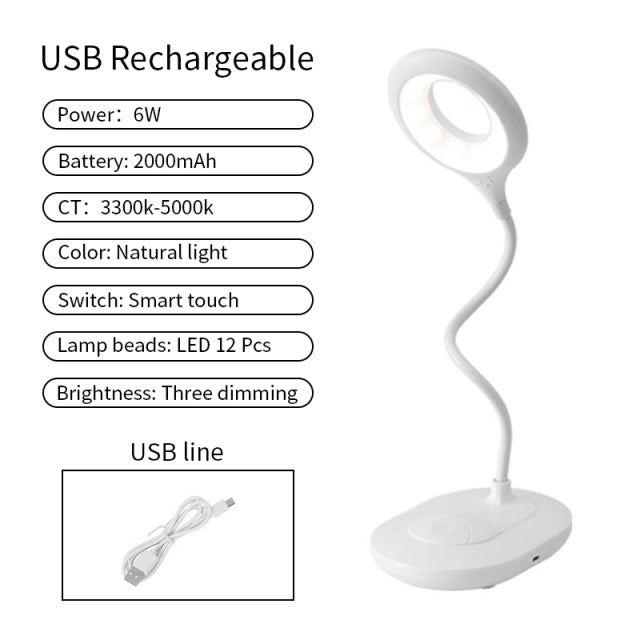 Lampe de bureau Led 3 couleurs en continu Dimmable tactile lampe de Table pliable chevet lecture Protection des yeux veilleuse DC5V USB rechargeable