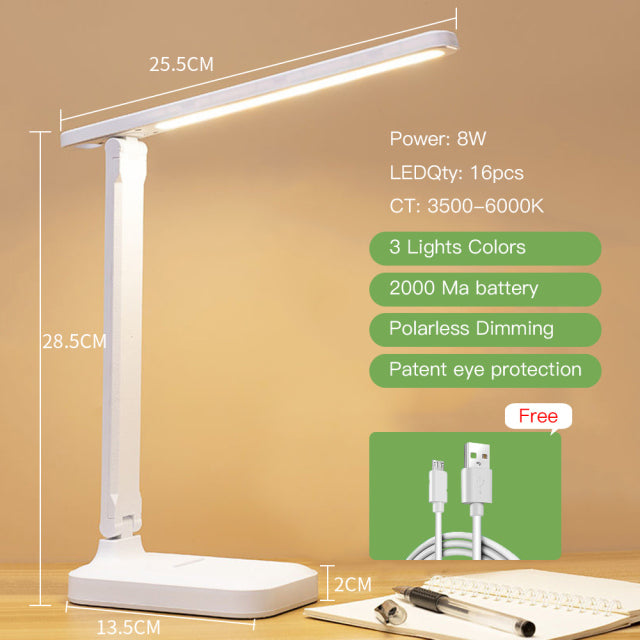 Lampe de bureau Led 3 couleurs en continu Dimmable tactile lampe de Table pliable chevet lecture Protection des yeux veilleuse DC5V USB rechargeable
